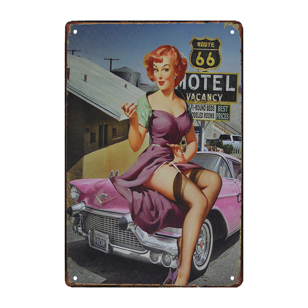 placa metalica de pin up y coche de ee uu placa metalica de pin up y coche de ee uu