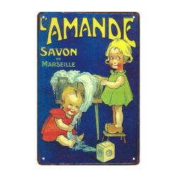 publicidad en placa metalica de jabon de almendras