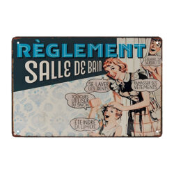 bano con placa de metal retro