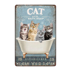 placa de bano de metal vintage con gatos