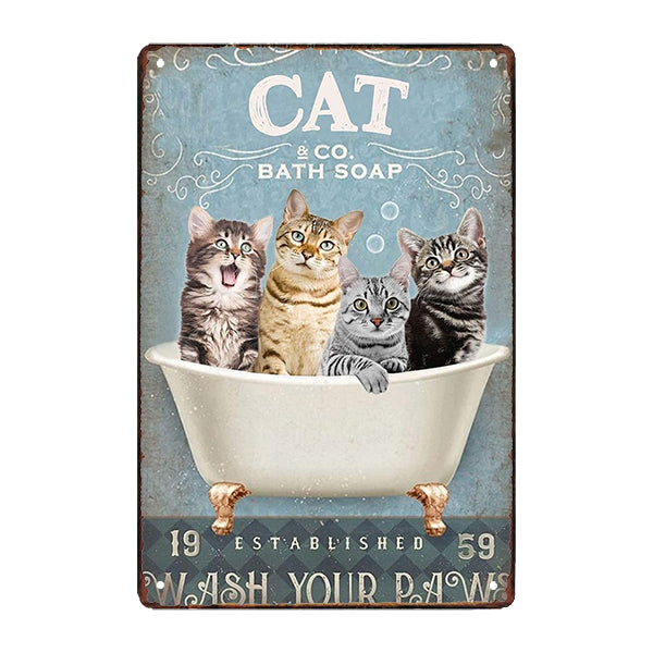 placa de bano de metal vintage con gatos placa de bano de metal vintage con gatos