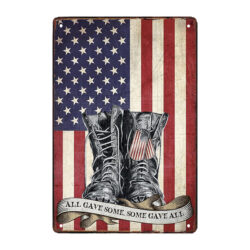 bandera de soldado estadounidense con placa de metal